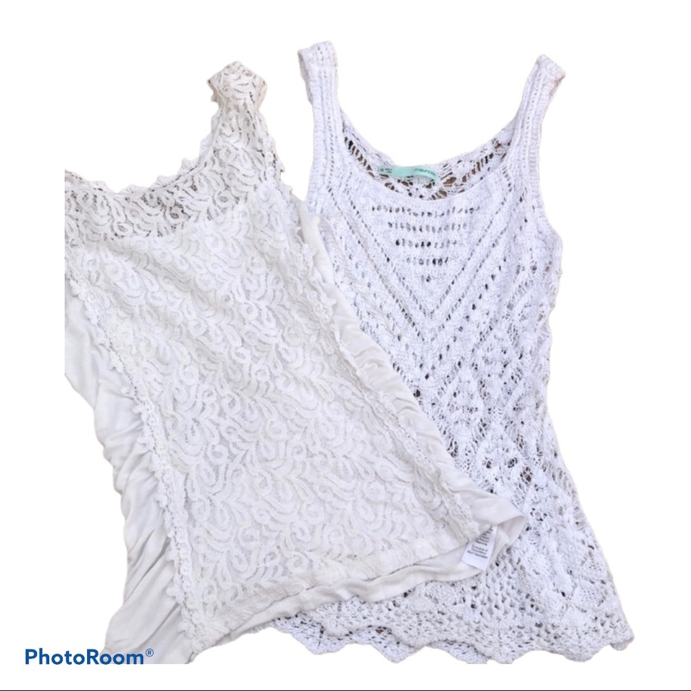 2 White Crocheted Tank Tops